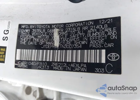 2022 Toyota Corolla Le из США, поврежденный, VIN JTDEPMAE1N3007354